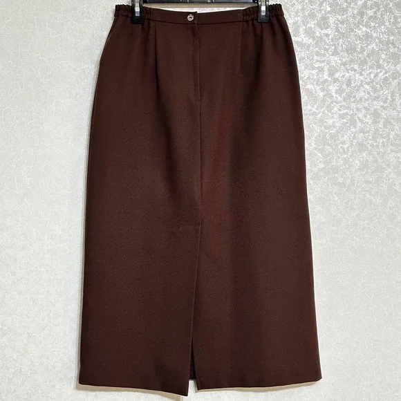 24K Brown High Waist Pencil Midi Skirt Vintage Retro Business Workwear Sz 10 - Picture 2 of 7